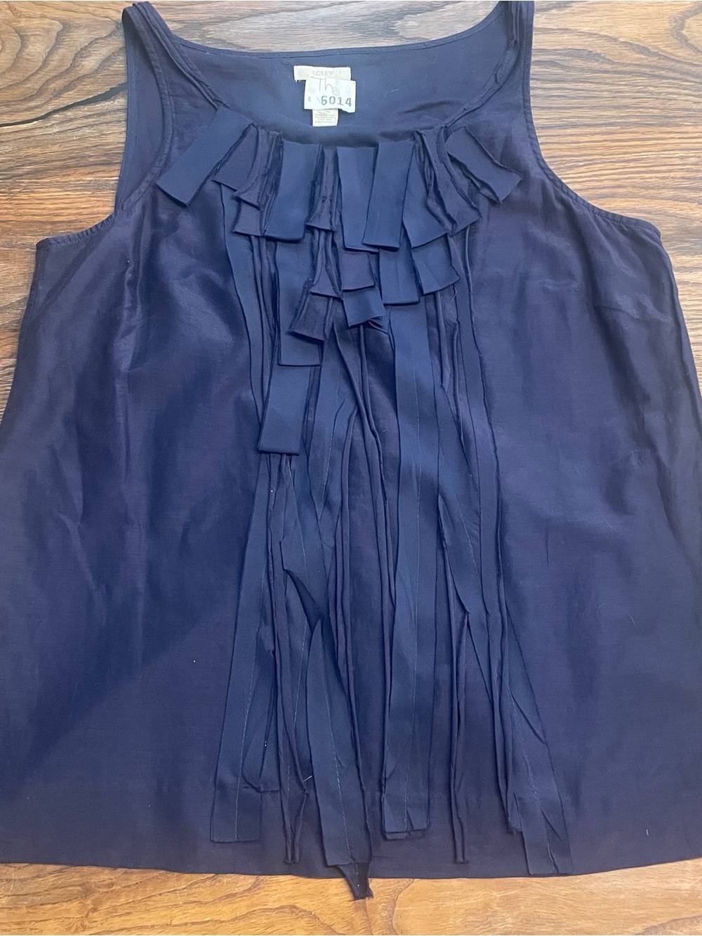 J. Crew Navy Ruffle Fringe Silk Tank Top Size 10 Medium